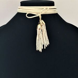 Classy White Choker Ivory Beads Tassel Necklace